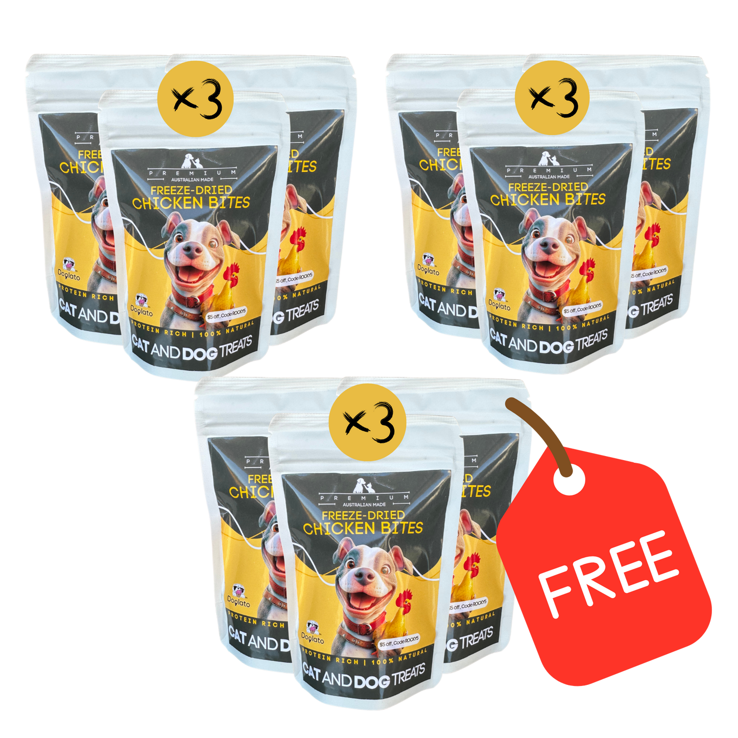 Freeze-Dried Chicken Bites Triple pack, Buy 2 get one free