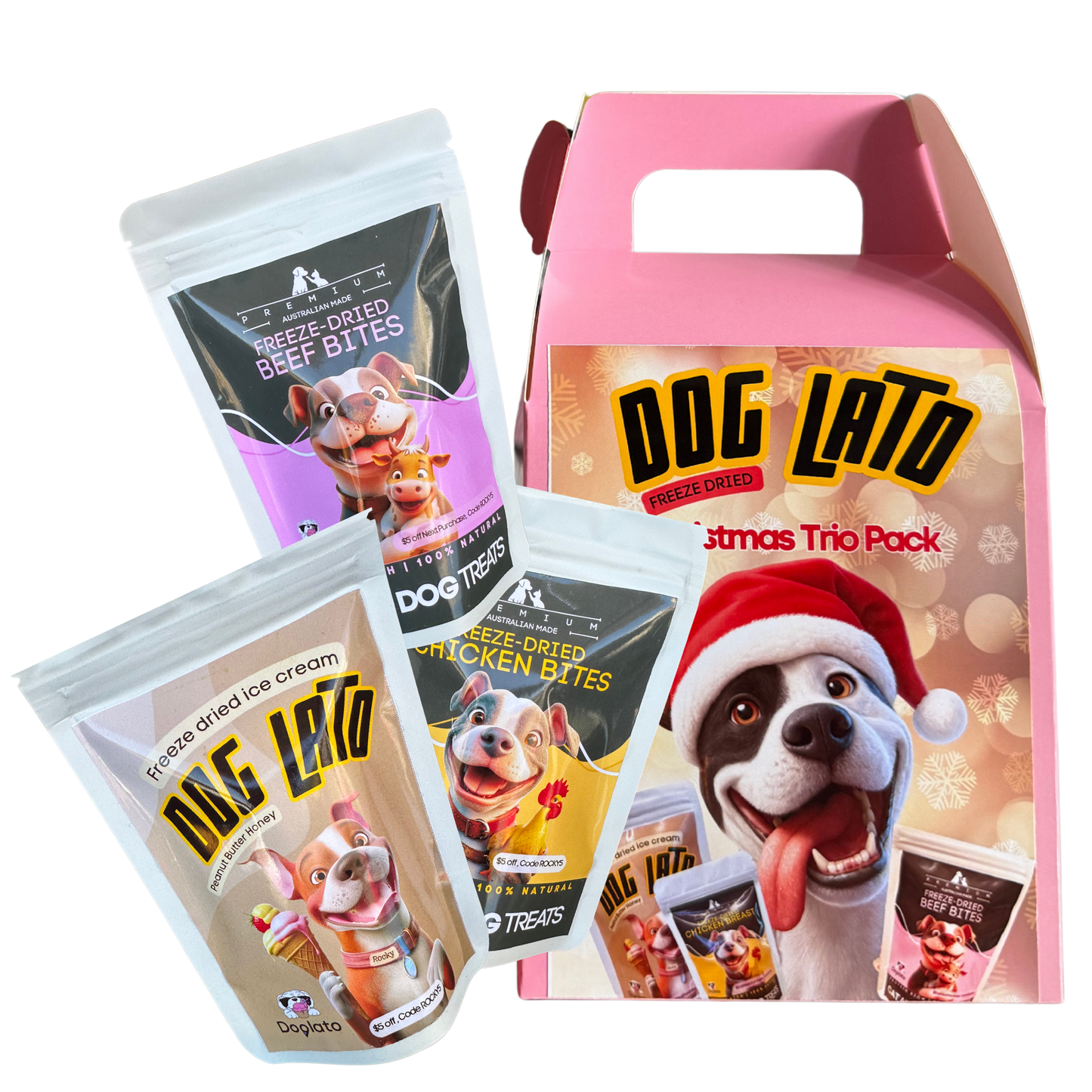 Gifbox, Beef bites, chicken bites, and Peanut butter honey